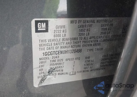 2017 Chevrolet Colorado Lt из США, поврежденный, VIN 1GCGTCEN0H1320498